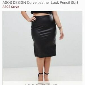 Leather look pencil skirt with slit